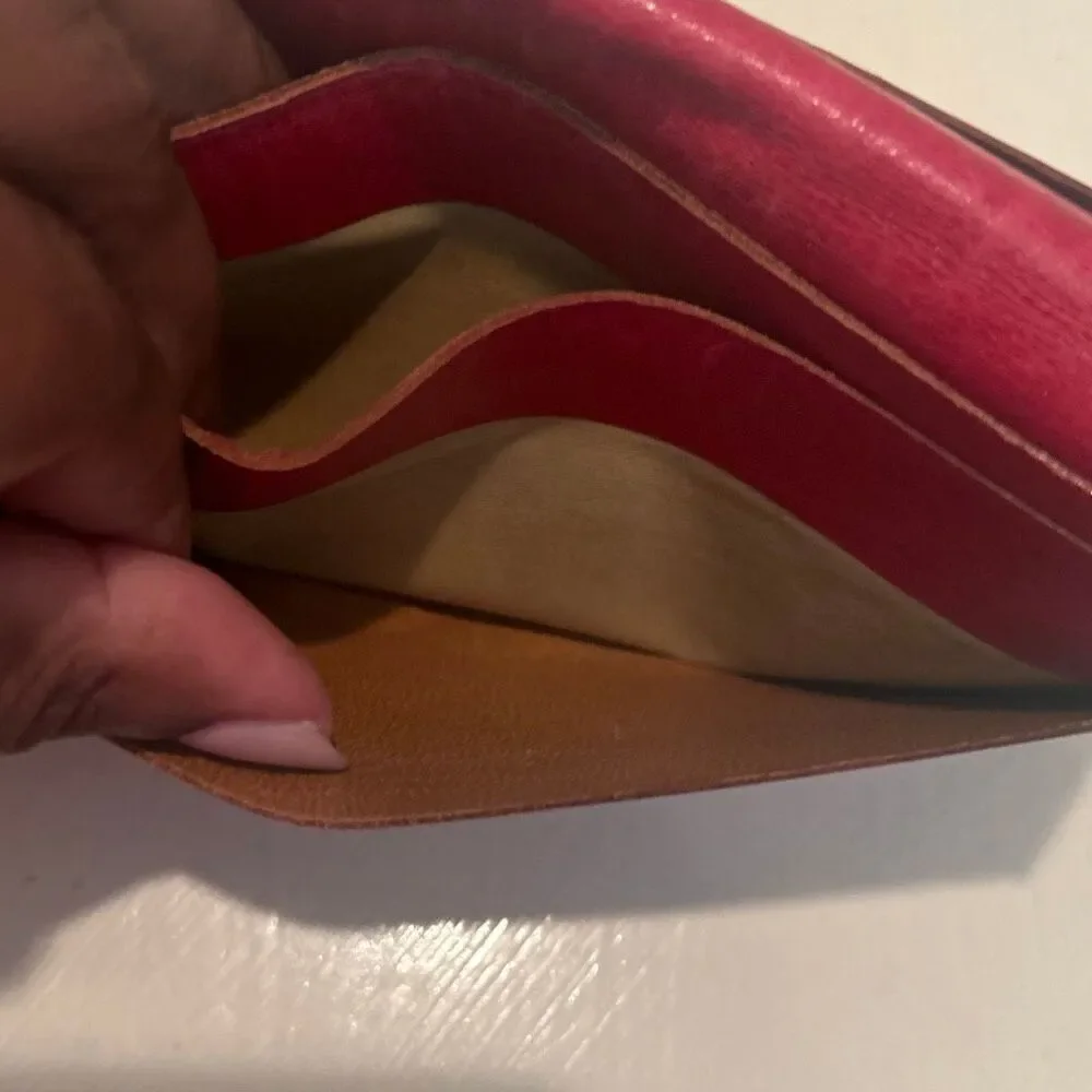 Vintage YSL Bifold Long Wallet Red Leather Gold Accent Sleek Iconic Bold Luxury